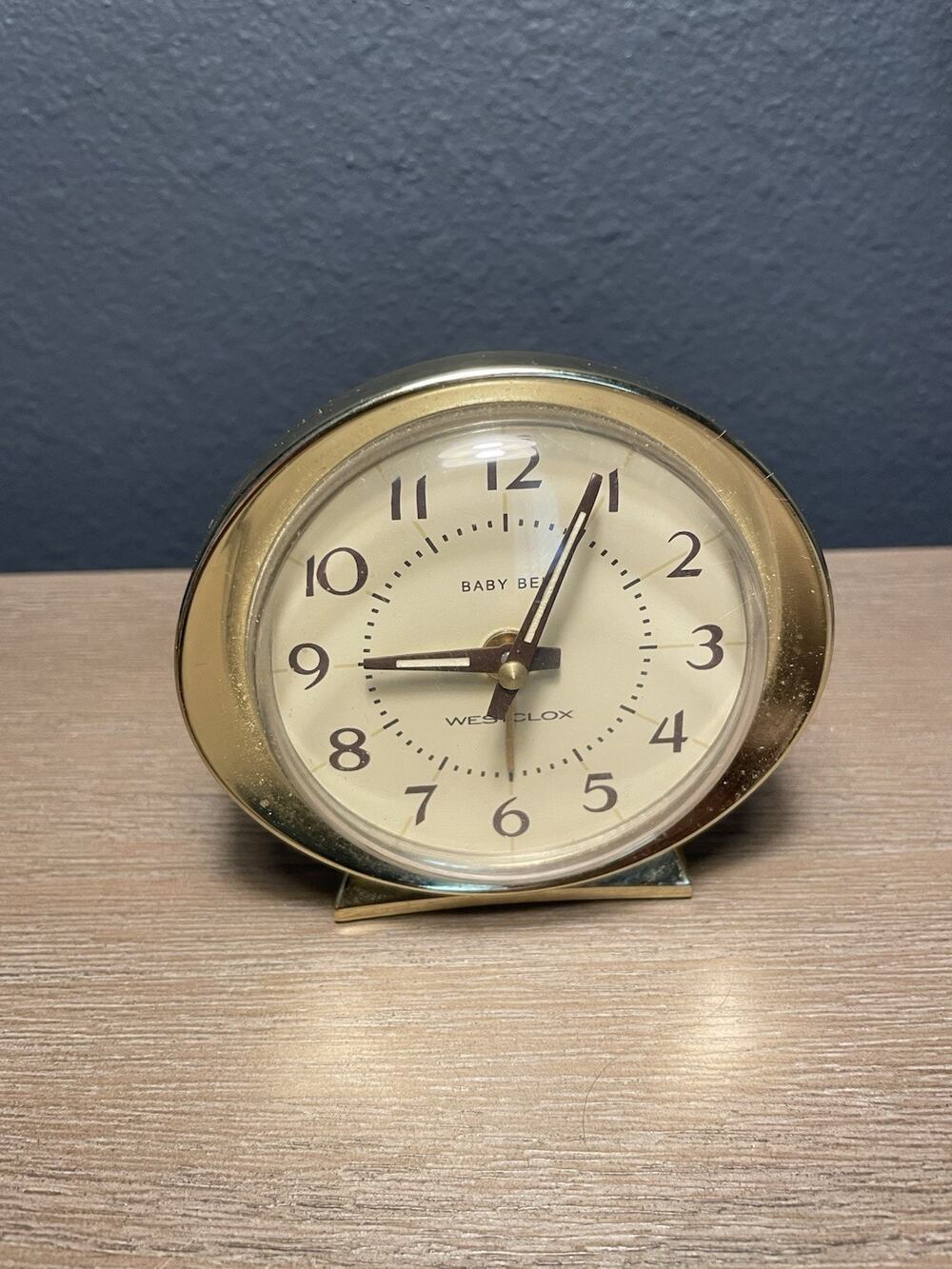 Vintage Westclox Baby Ben Alarm Clock WORKING Ivory Gold Wind Up MCM